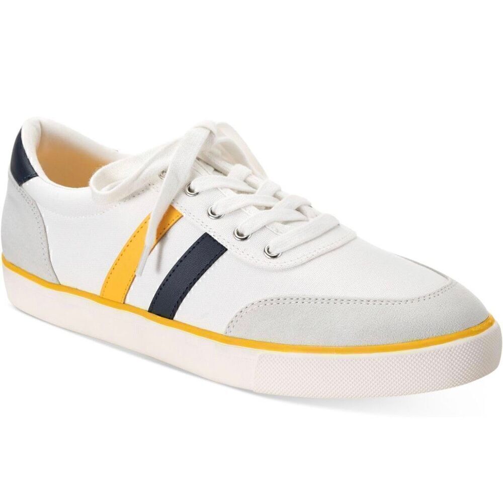 Clubroom Mens Yellow Striped Cushioned Noah Round Toe Platform Lace-Up Sneakers